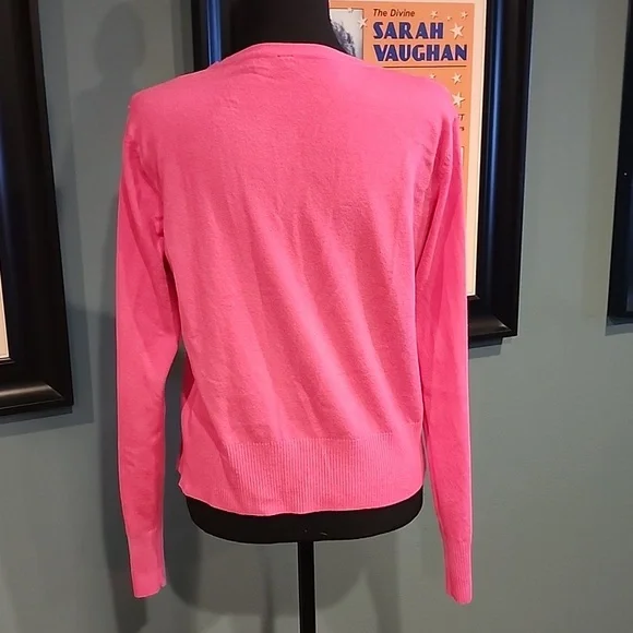 Pink Knit Button Down Cardigan Long Sleeve Sweater Medium - Picture 4 of 8